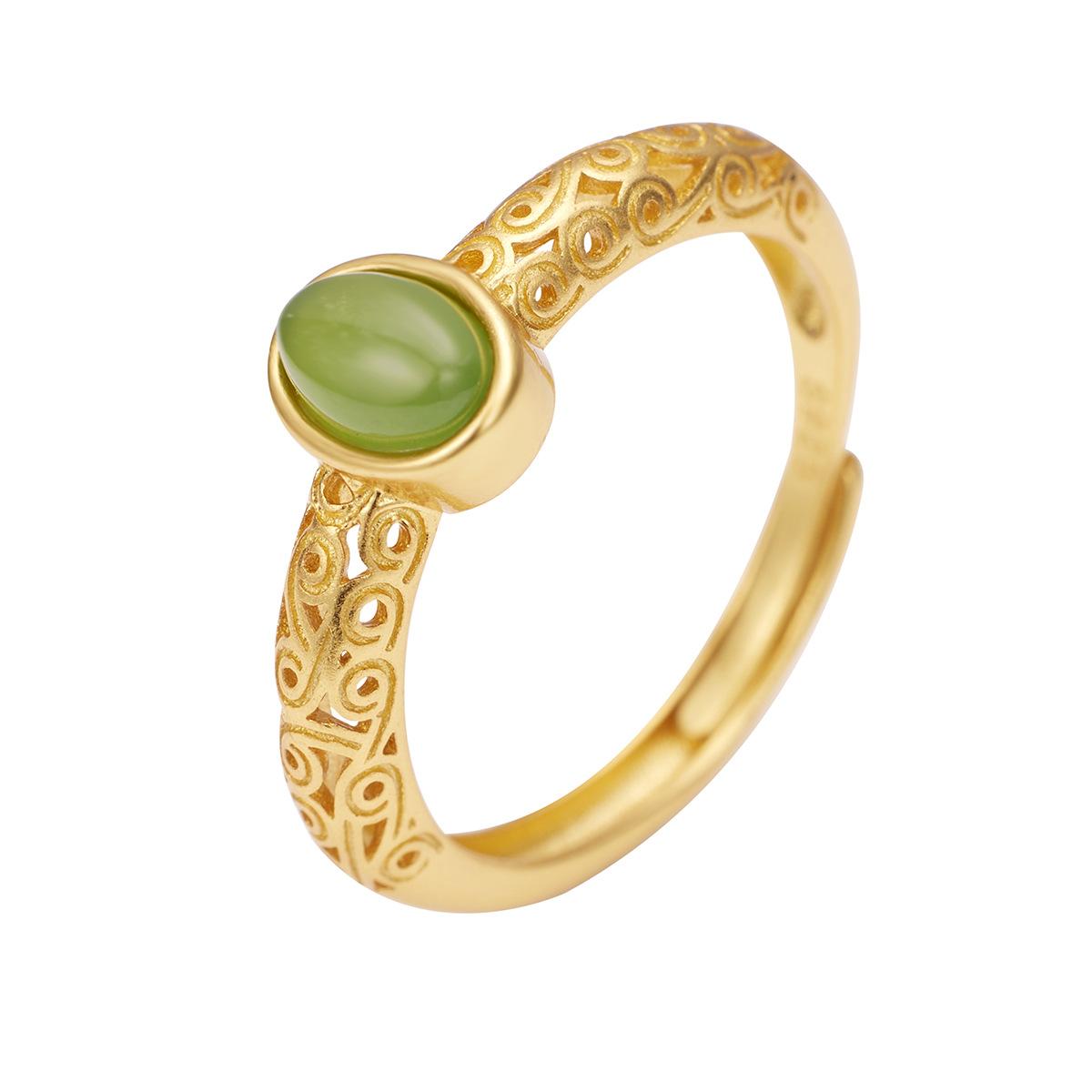 

Кольцо из стерлингового серебра S925 с изображением благоприятного облака из старинного цветка из шелка в стиле ретро с натуральной яшмой, регулируемое отверстие opening adjustable