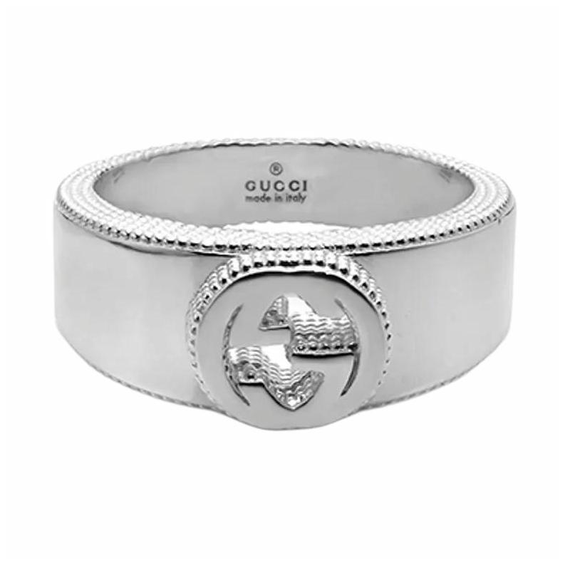 Gucci Interlocking Double G Silver Jewelry Frosted Ring Unisex Couple Style Silver Silver 9 серебряный
