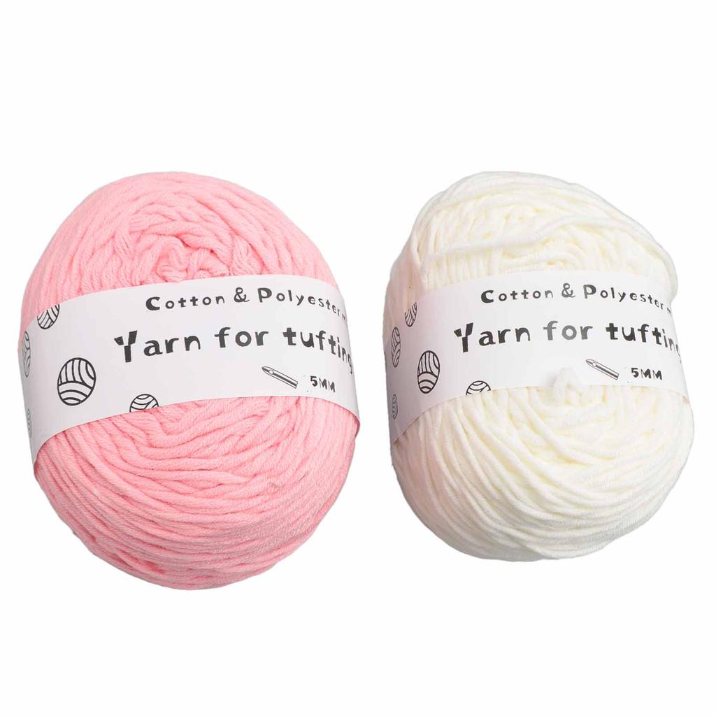 2 Rolls Tufting Yarn Milky White Pink 0.2in Wide Elastic Shrink Resistant Cotton Carpet Knitting Yarn for Handicraft DIY