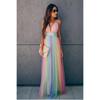 Spring Summer Women's Sexy Deep V Rainbow Mesh Strap Mini Dress, European American Style Crossbody Casual Party Dress