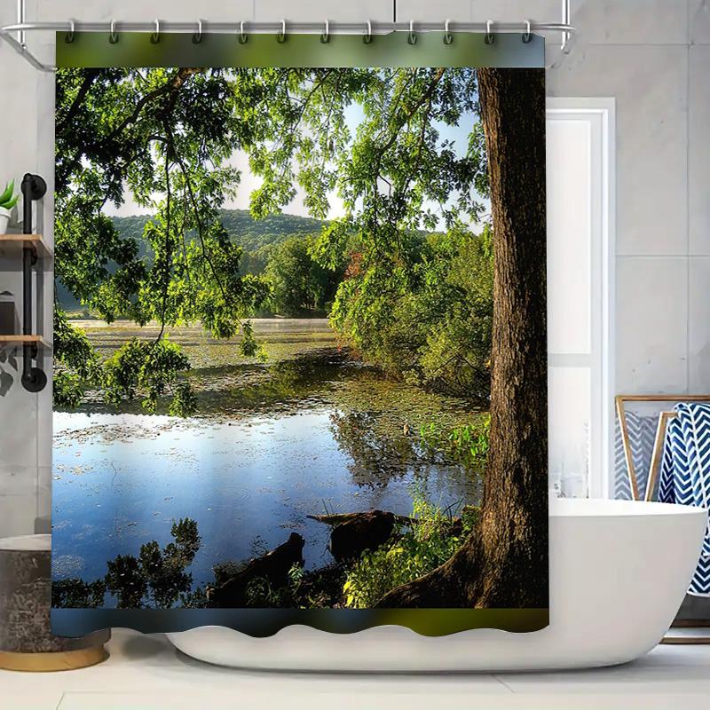 

Nature Waterfall Forest Shower Curtain Scenic Landscape Photography Backdrop Tranquil River View Decor Artistic Bathroom Set W60H190(CM)-1 Pcs