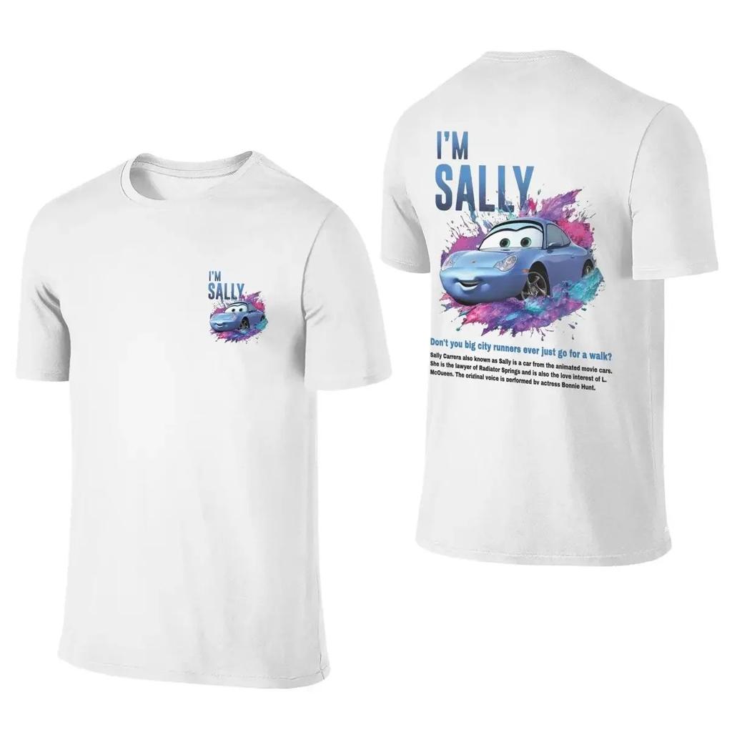 Camiseta de Verano de Rayo McQueen y Sally para Parejas Camisetas Mcqueen Sally Estampado a Doble Cara Camiseta para Hombres Mujeres Algodón Oversize Manga Corta