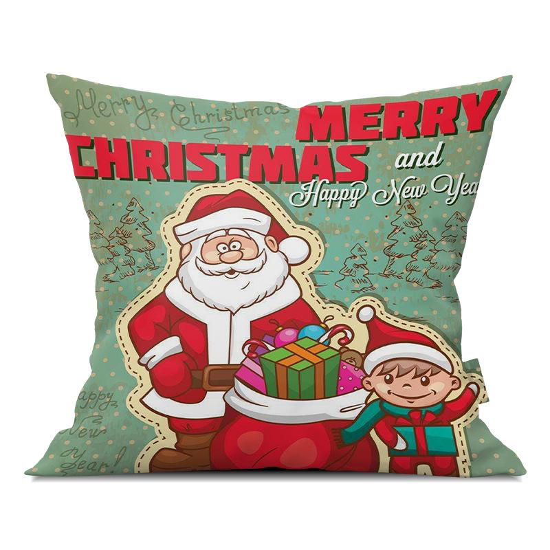 Merry Christmas Pillowcase Cartoon Printing Office Sofa Lumbar Pillow Cover for Home