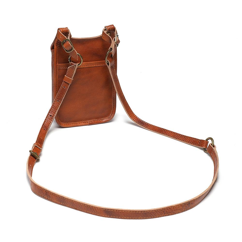 Top-grain Leather Mobile Phone Bag for Women, A Single-shoulder, Crossbody Small Square Bag