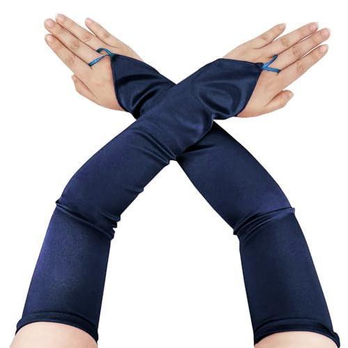 

Meier New fingerless gloves - 1920s style satin stretch elbow length Темно-синій
