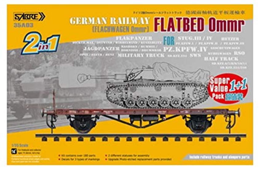 

Saber Models Scale German Ommt Flat Car Super Value Pack with Track Plastic Model Kit 1/35 (2-in-1) (Upgraded Version) 35A03-SVP