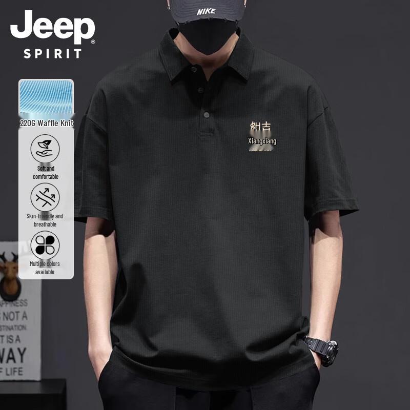 JEEP SPIRIT Men s Summer Heavyweight Waffle Knit Polo T-Shirt 3XL