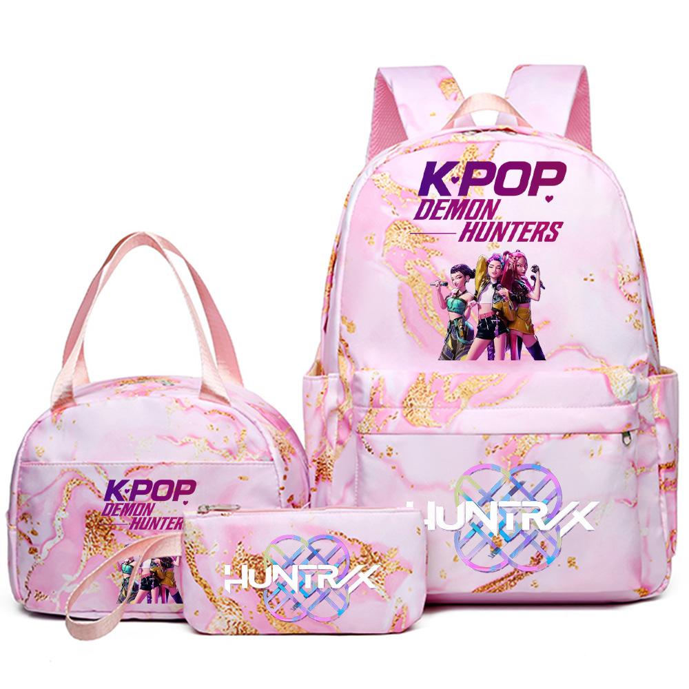 3Pcs/set Anime Cartoon Kpop Printed Backpack with Handbag Pencil Case for Teenager Student Girl Boy Bookbag Schoolbag Women Large Capacity Travel Bag