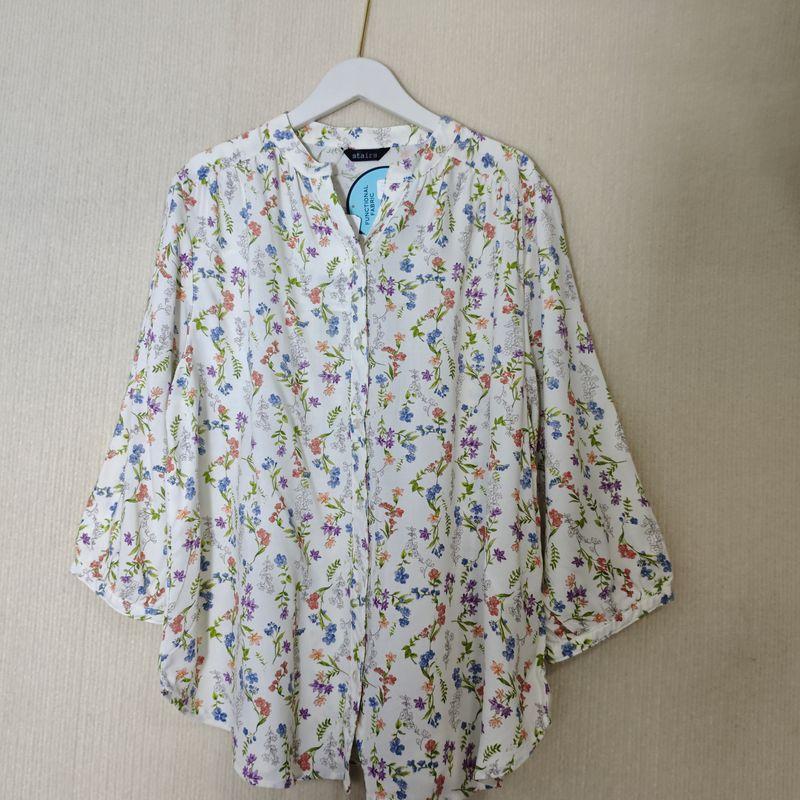 Export Tail Goods Print Rayon Three-Quarter Sleeve V Neck Open Shirt Female Loose Casual Polka Dot Shirt Mother Wear Autumn