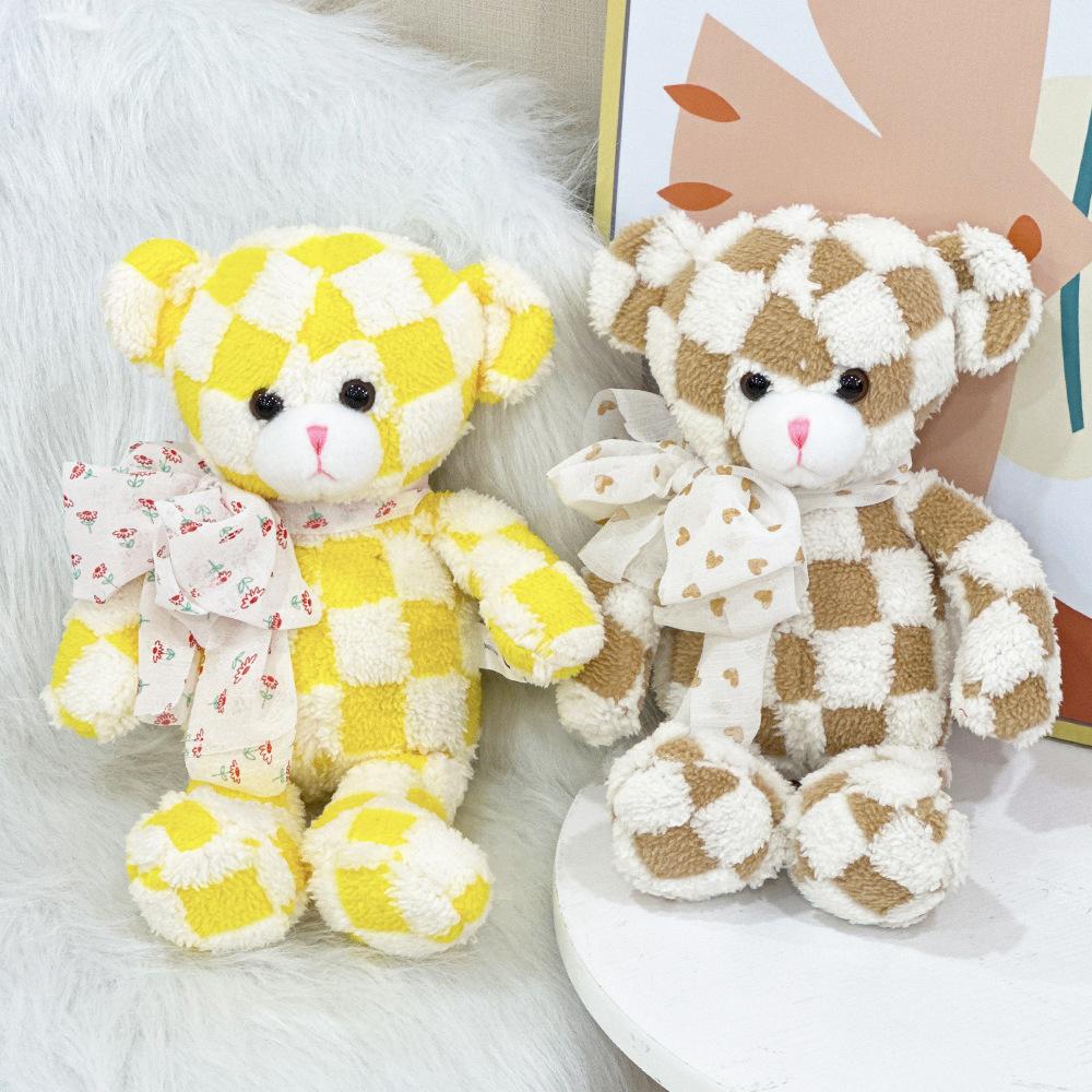 Hot Selling New Teddy Beer Plush Ribbon Checkerboard Teddy Cute Plush Doll