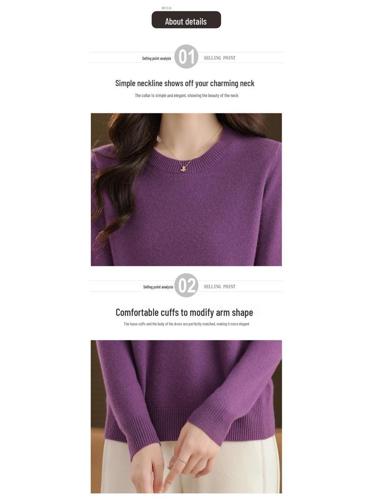 100% Pure Wool Low Neck Sweater for Women 50+, Stylish Solid Color Autumn/Winter Base Layer