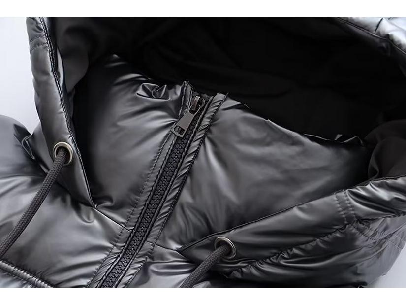 Women's 2023 Silver Satin Hooded Jacket - European & American Autumn/Winter Style