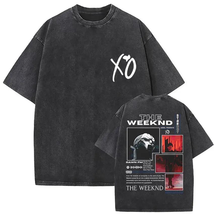 The Weeknd XO Tour 2026 Vintage Washed T Shirt Men Women Pop Music Short Sleeve T-Shirts Rap Hip Hop Gothic Clothing T-shirts