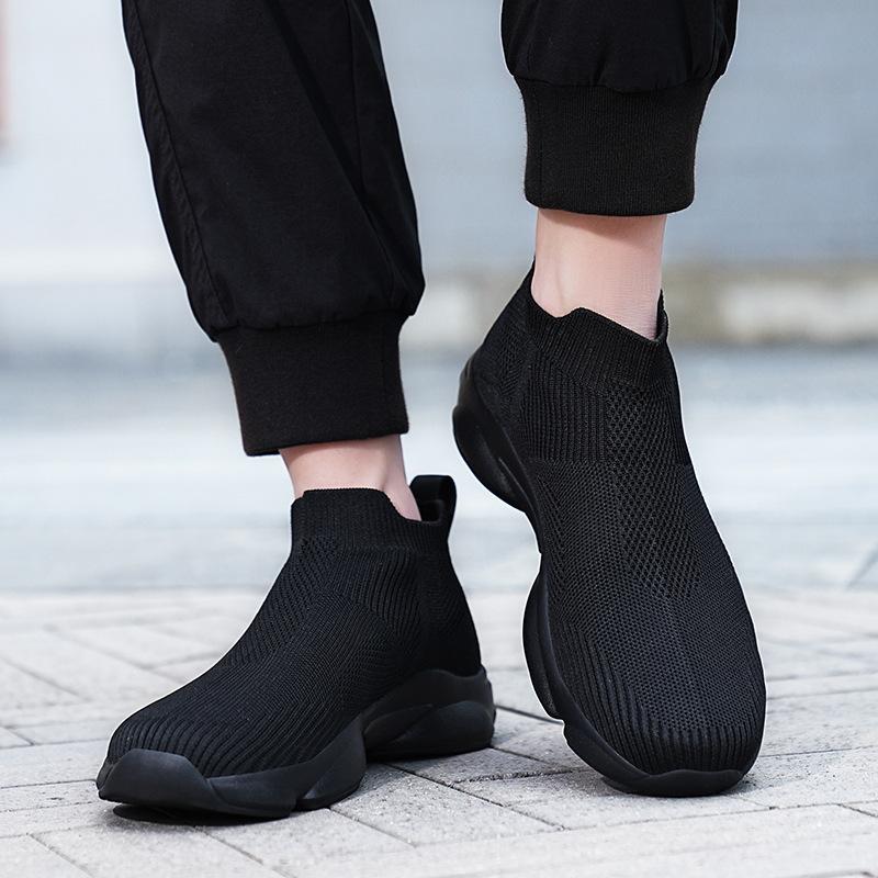 Large Size Elastic Socks Shoes High-top Fly-woven Mesh Lazy Tide Shoes One-pedal Casual Sports Running Men's Shoes