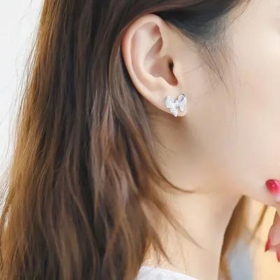 Romantic Bowknot Women Stud Earrings Full Paved Shiny Crystal Zircon Delicate Girl Accessories Fashion  Jewelry