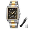 Square Watch Men Stylish Silver Stainless Steel Wristwatch Gentleman Waterproof Analog Business Casual Chronograph Male Luxury Gift Black Wach