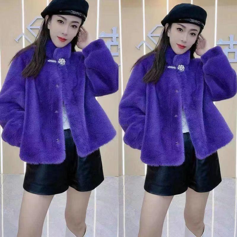 Temperament celebrity fur Maillard style leopard print long coat winter thickened warm cotton clothes imitation fox hair