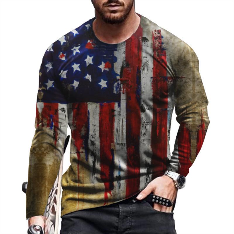 Trendy! Distressed American Flag Print Long Sleeve T-Shirt