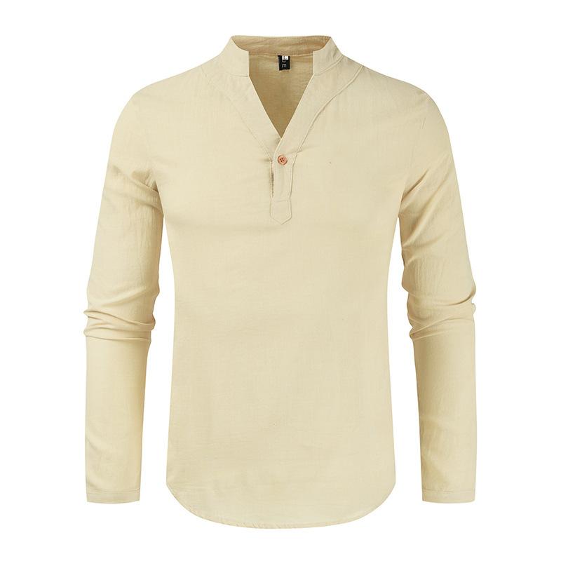 Popular Youth Long Sleeved T-shirt Solid Color Top Loose Thin Style Long Sleeved V-neck Shirt