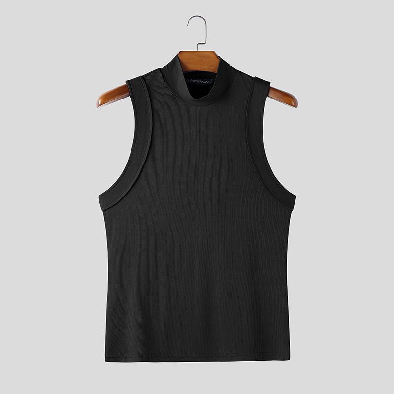 INCERUN Men Sleeveless Solid Color Fitted Ribbed Casual Tank Tops Vest