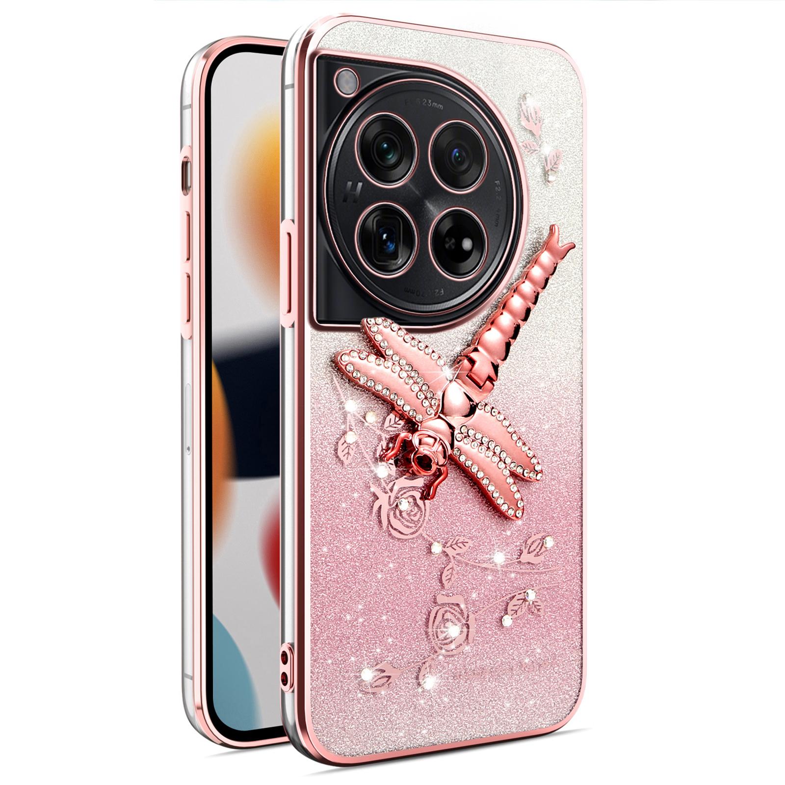 

KADEM For OnePlus 12 5G Case Dragonfly Kickstand TPU Flowers Glitter Phone Cover A
