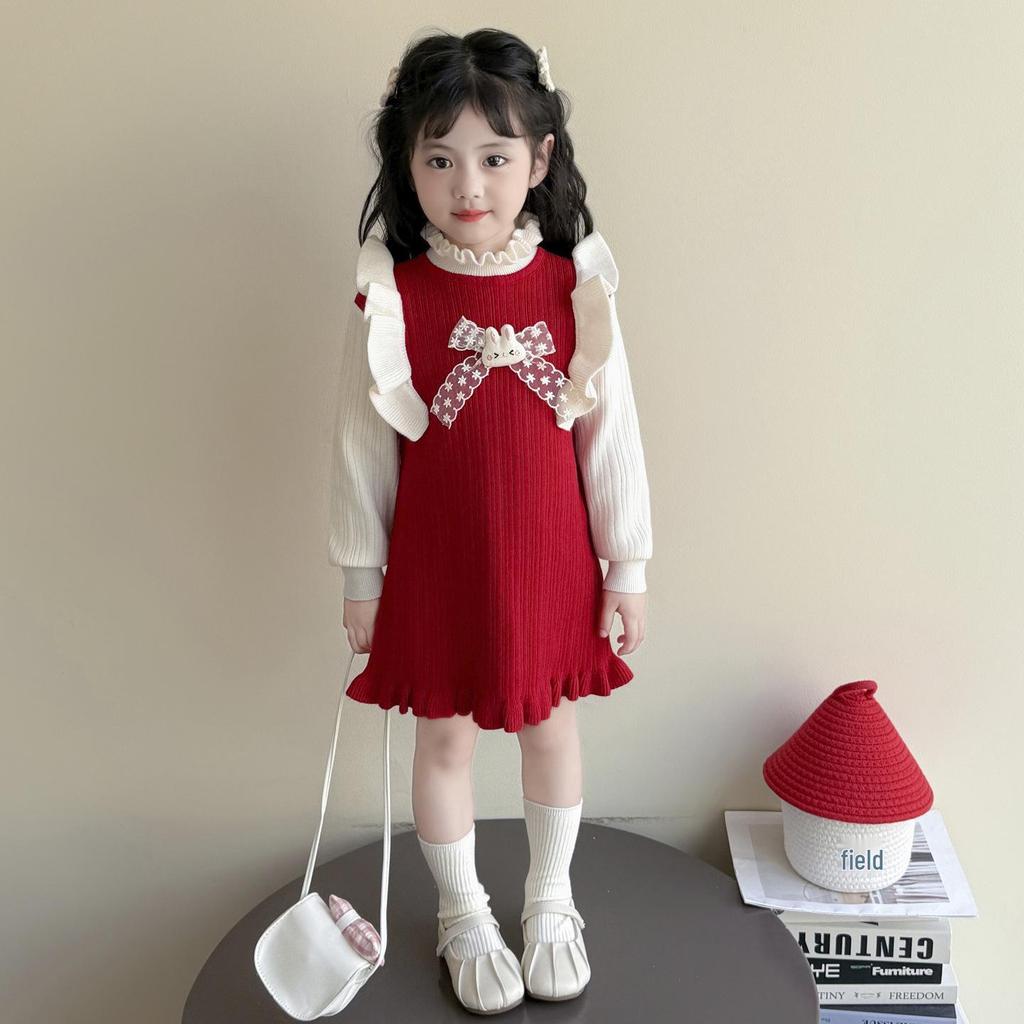 2025 Módní pletené svetrové šaty pro malé holčičky: Jarní a podzimní princeznovský outfit