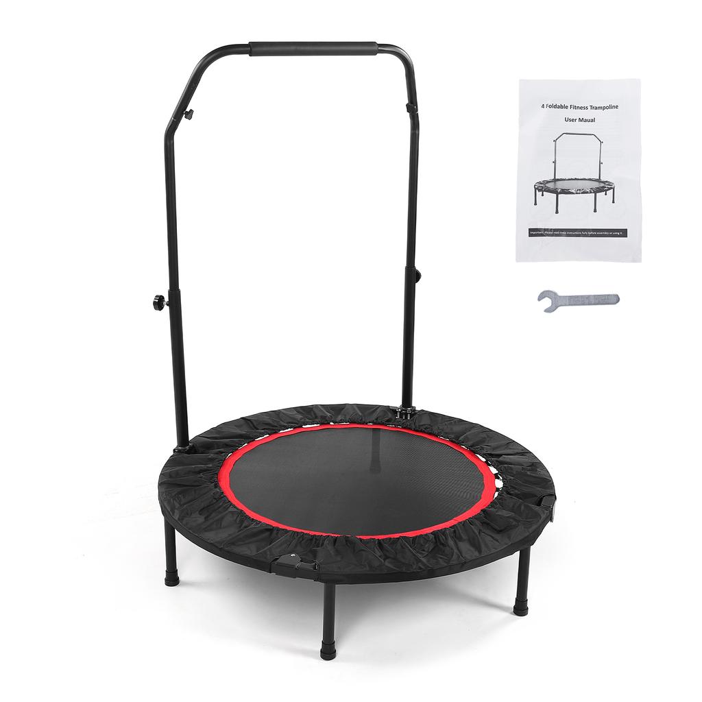 Foldable Trampoline with Adjustable Handle 3 Height Levels for Kids Adults Fitness Indoors Outdoors Black Red 40inch
