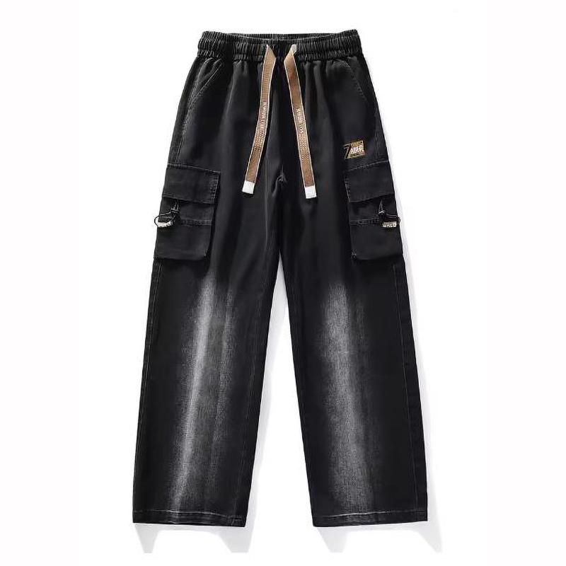 Sommer Herren Straight Jeans Weites Bein Denim Cargo Hose Leichte Baggy Hose