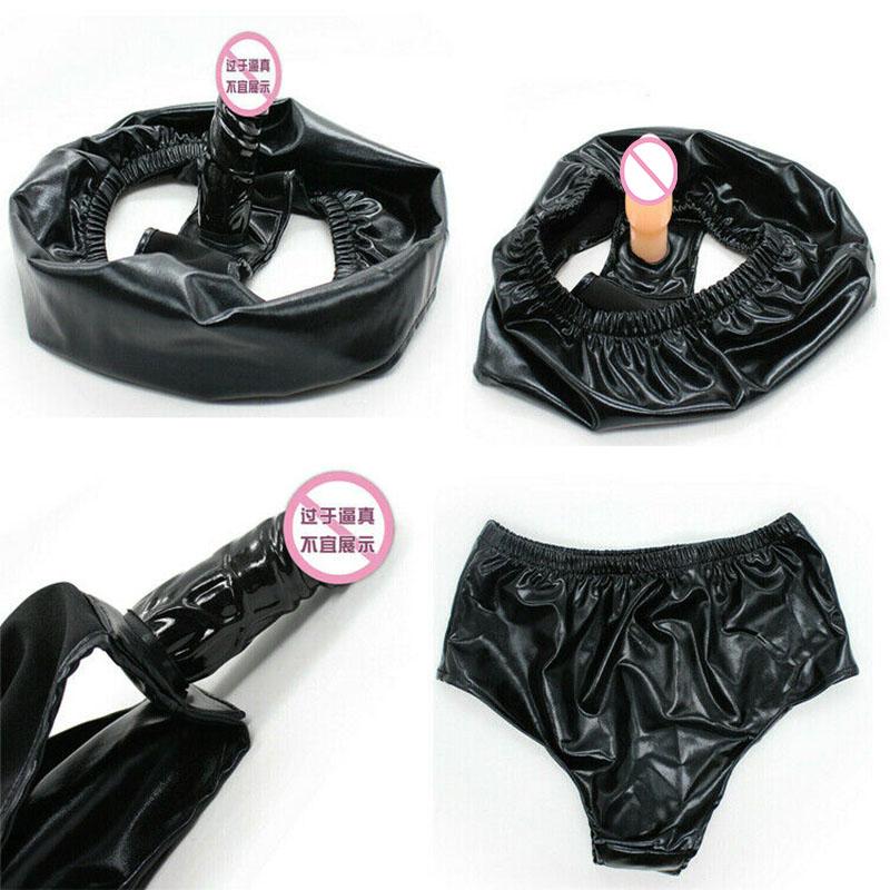 Patent Leather Chastity Belt Pants with Butt Anal Plug Vagina Dildo Panties Thong Briefs G String Lingerie Sex Toys Woman Men
