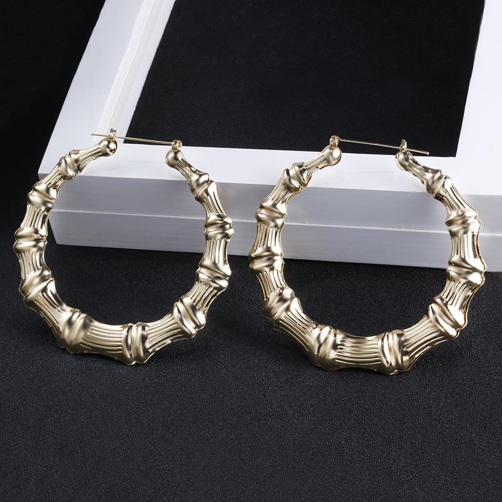 SoHot Trendy Bamboo Hoop Earrings Women Female Gold copper Color Color Classic Zircon