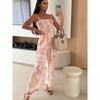 European and American New Print off-the-Shoulder Collar Waist Hugging Pocket Fashion Grab Sling Jumpsuit Cropped Pants Jumpsuits