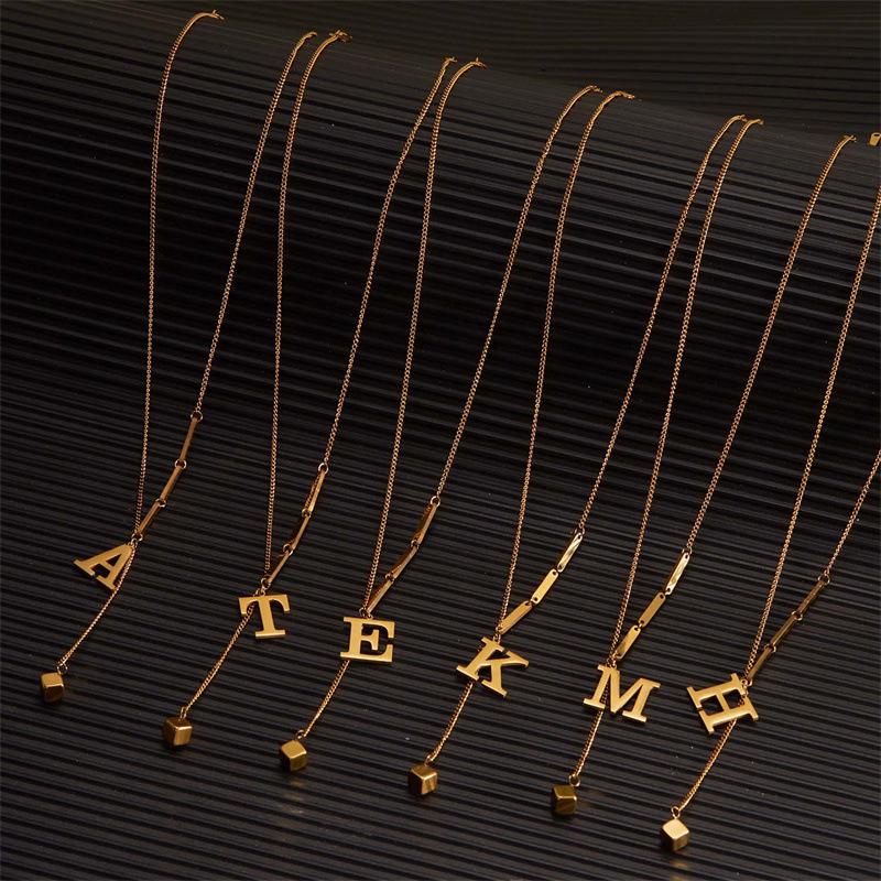 Stainless Steel Letter Necklace with Long Tassel Pendant for Women