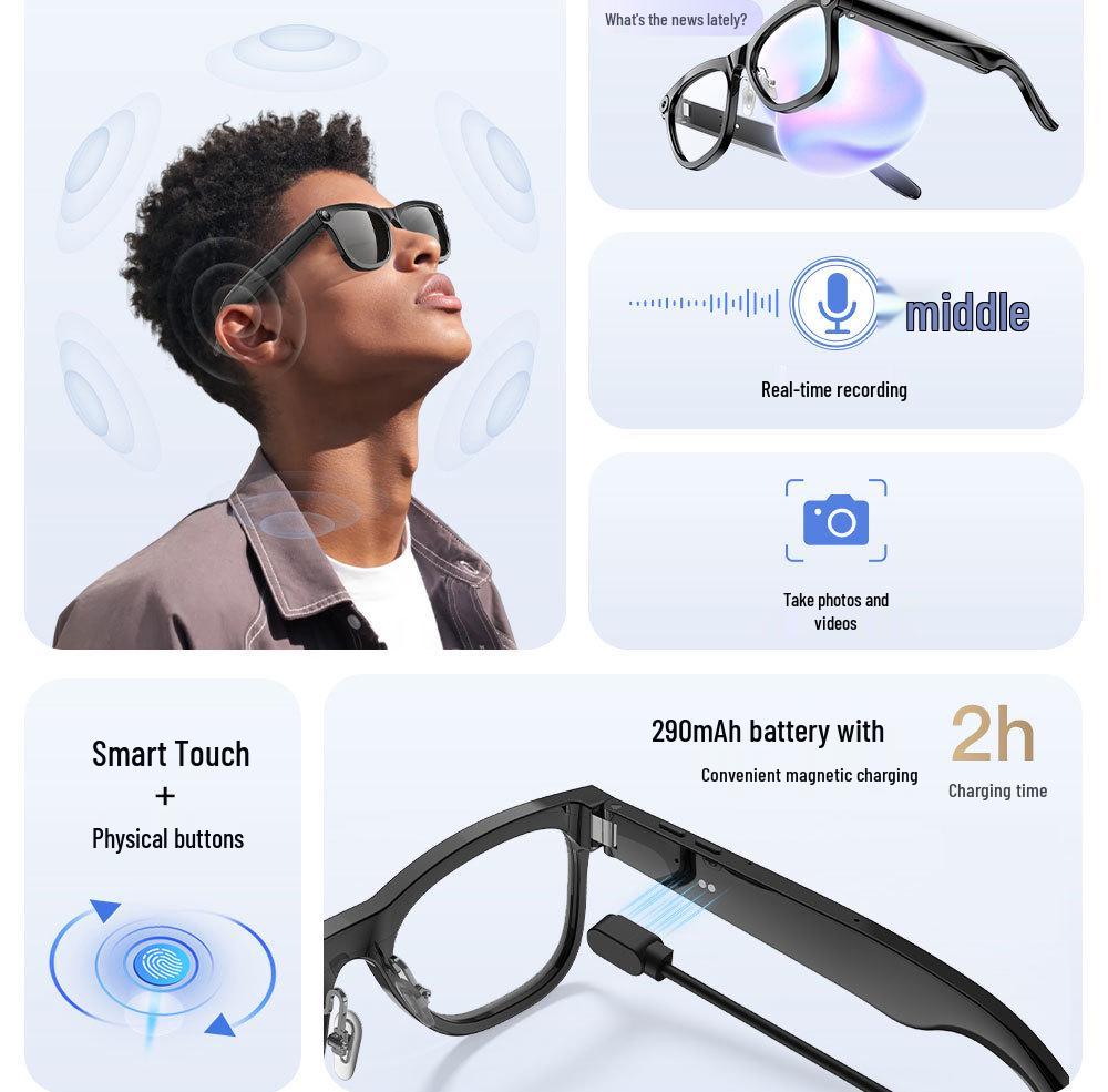 Smart AI Bluetooth Glasses: Camera, Photo Translation, Object Recognition, Calls & Music