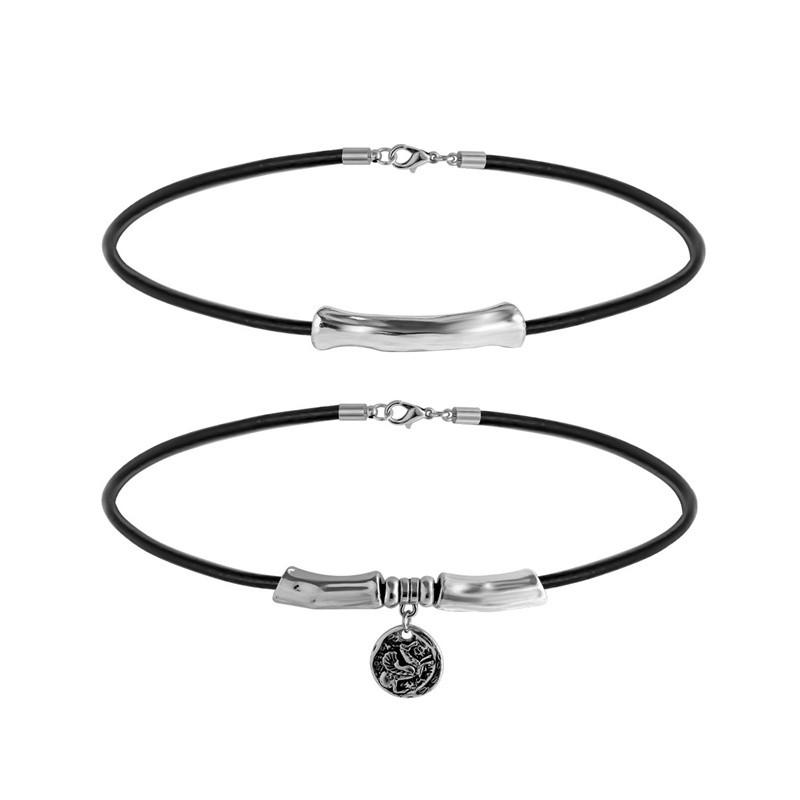 European and American Ethnic Style Relief Pendant Short Collar Women's Retro Double-Layer Metal Bent Tube Necklace AVE