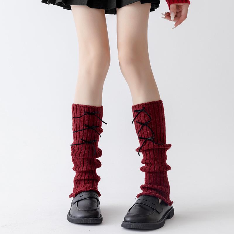 Angora Red Lolita Lace Calf Socks for Women - Korean Style Autumn/Winter Ballet Leg Warmers, Perfect for New Year and Christmas.