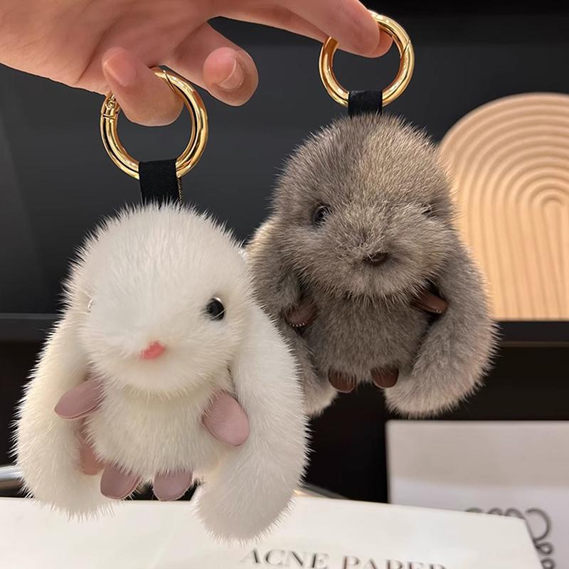 Cute Fluffy Rabbit Keychain Ring Plush Pompon Rabbit Doll Key Chain Backpack Pendant For Couple Car Key Ring Jewelry Gifts