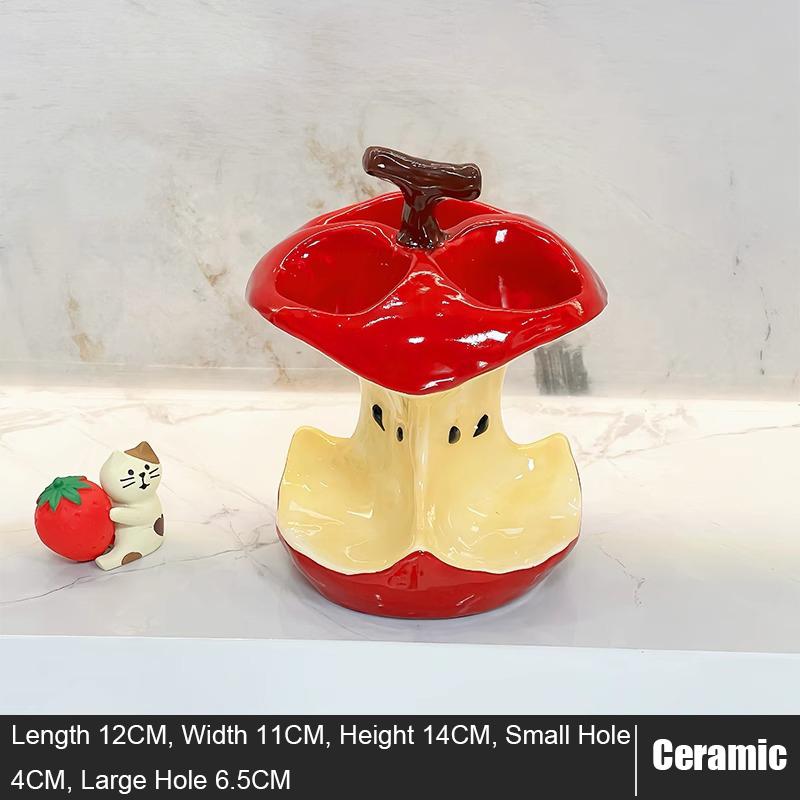 

Ceramic Apple Core Toothbrush Holder Stand, Modern Bathroom Organizer with 3/4 Slots for Electric Toothbrushes Countertop Decor