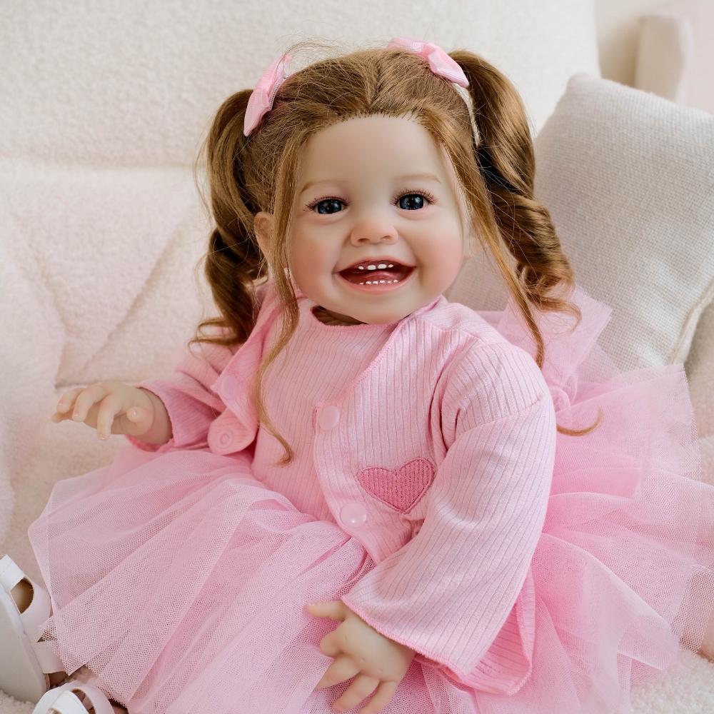 50cm Realistic Happy Smiling Face Reborn Girl Dolls Mila Soft Touch Cotton Stuffed Cloth Body Alive Baby Doll Cute High-color Painting Newborn Dolls