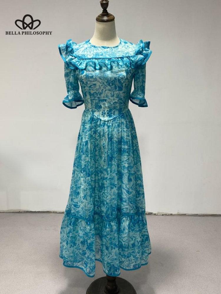 Vestido francês vintage de malha com manga bufante, vestido de verão, princesa, palácio, azul, vestido de festa de aniversário, vestido de baile feminino