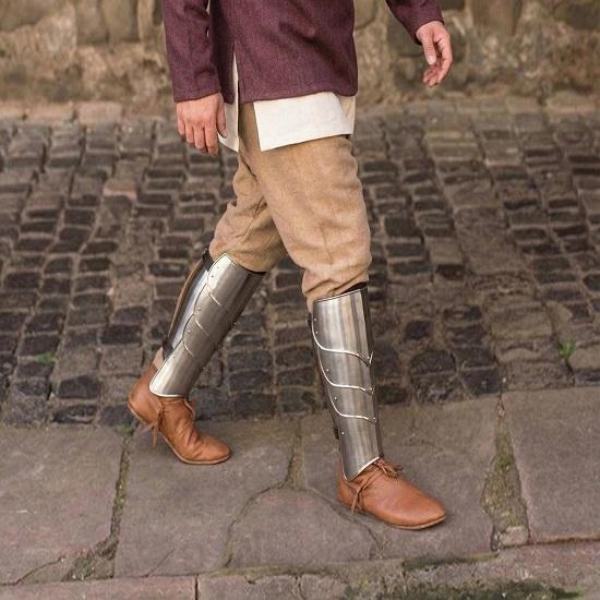 Fantasy Avenger Greaves Polished Steel Leg Armor Medieval Shin Guards for Men Perfect for Cosplay, LARP and Renaissance Festivals