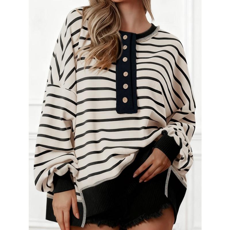 Women S V Neck Striped Long Sleeve Loose Fit T Shirt Top
