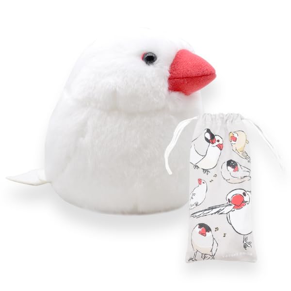 

White Buncho stuffed toy with limited edition mini drawstring small bird birthday gift bag, gift, [kotori smile]