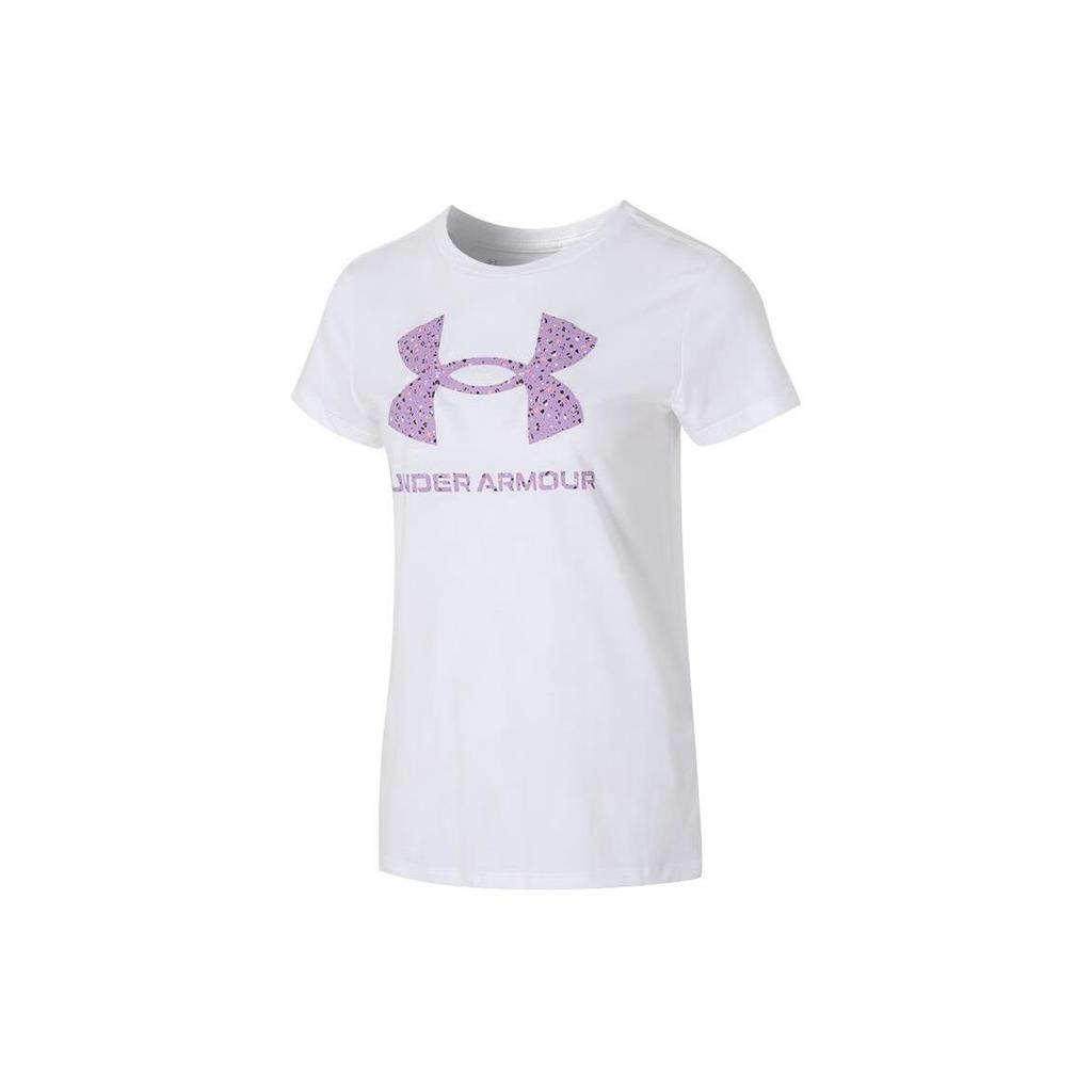 Under Armour Logo Comfort Breathable Round Neck Short Sleeve T-Shirt Women Tops White 1356305-108