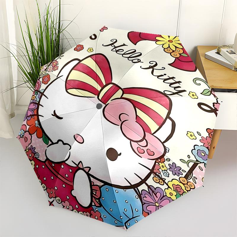 1pc Hello Kitty Floral Outdoor Umbrella - Automatic Open/Closed, Portable Folding Design, 8-Rib Iron Frame, Festival Gift for Fans, Travelers, Daily U