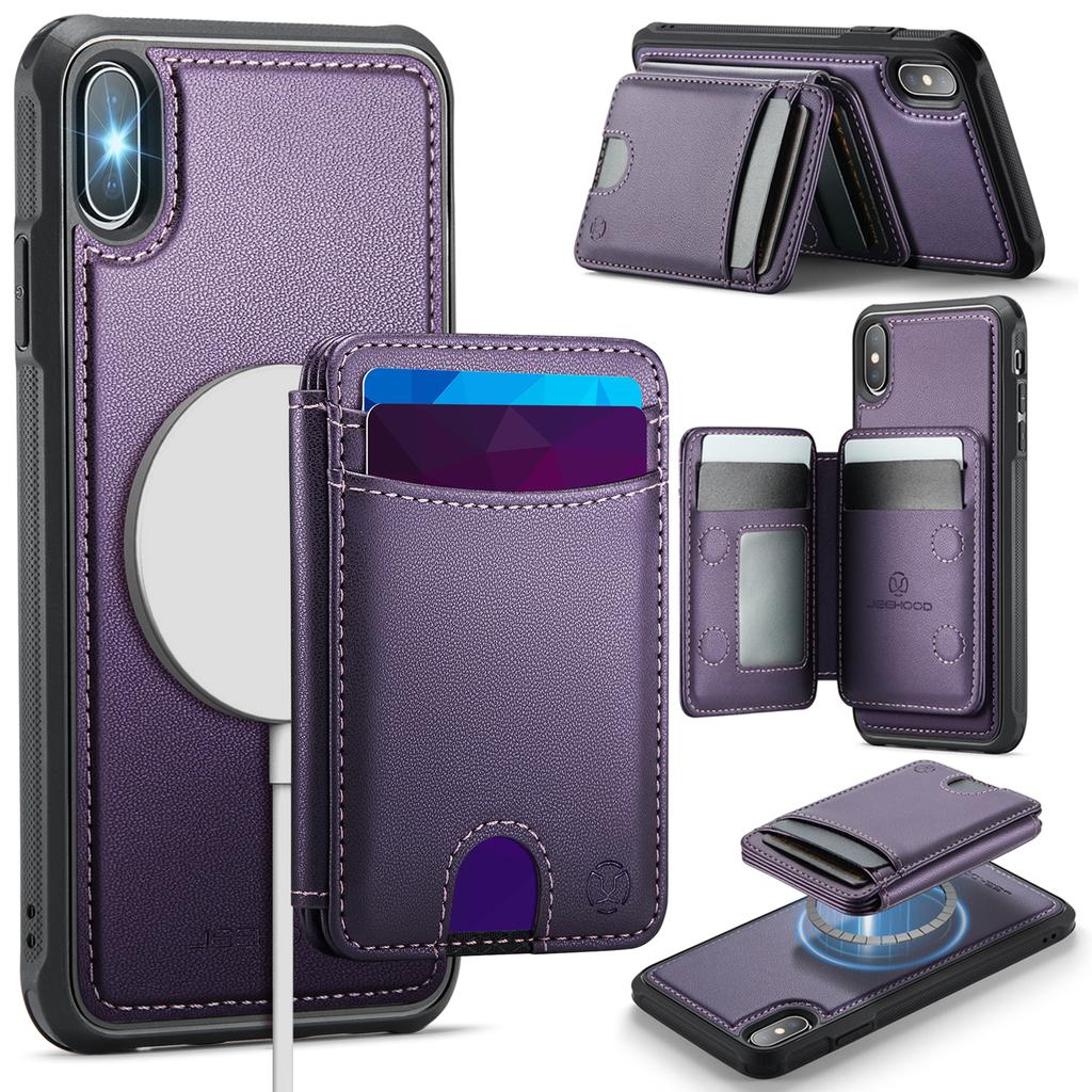 For iPhone XS 5.8 inch/iPhone X Case JEEHOOD J10  Compatible with MagSafe Leather Back Phone Cover with Detachable Card Holder Kickstand