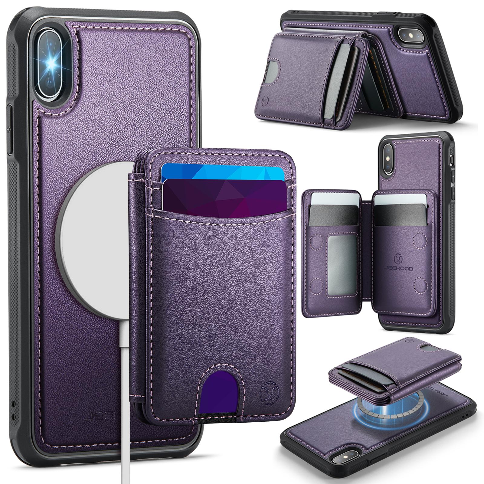 

For iPhone XS Max 6.5 inch Case JEEHOOD J10 Compatible with MagSafe Leather Back Phone Cover with Detachable Card Holder Kickstand