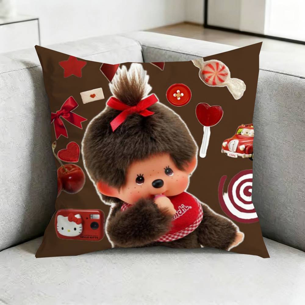Cute Monchhichi-I Pillow Case Square Double-Sided Sofa Cushion Cover Bedroom Bedside Pillow Gift