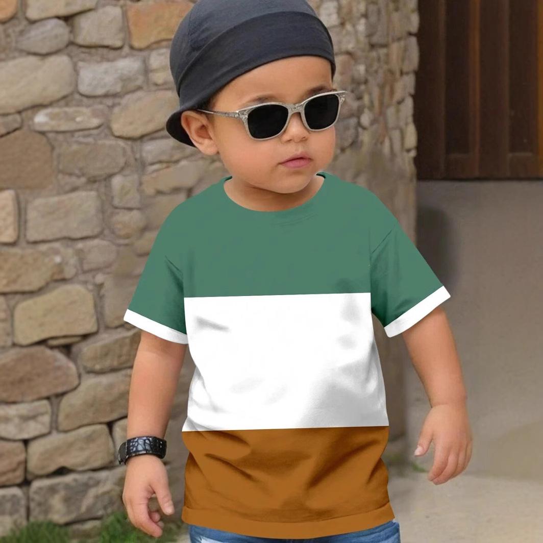 

Summer Round Neck 3D Color Blocking Printed Top Fashionable Casual Short Sleeved Children s Boy T-shirts 110