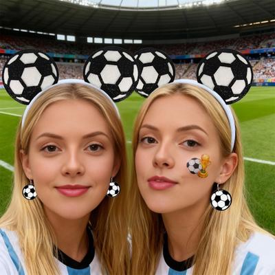 Ensemble Boucles d'Oreilles Bandeau avec Autocollant Design Élastique Arceau Cheveux Boucles d'Oreilles Crochets Ensemble Thème Football Accessoire d'Encouragement Jour de Match
