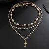 Ingemark 2Pcs/Set Boho Exquisite Imitation Pearl Rhinestone Choker Necklace Trend Gold Color Cross Pendant Necklace Jewelry